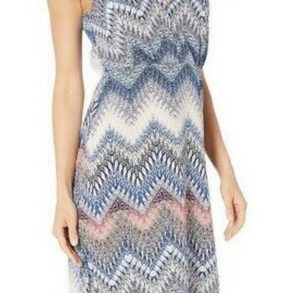 BCBGMaxAzria Blue and Pink Chevron Midi Dress
